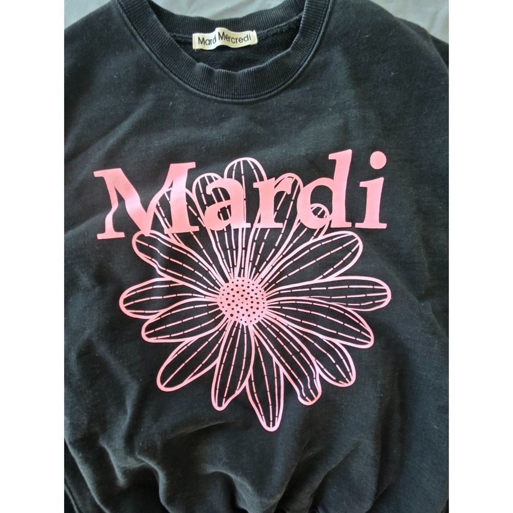 Mardi Mercredi Flower Sweatshirt Black Crewneck (One Size) Preppy College City - Picture 7 of 16